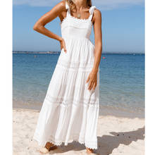 Vestido de renda feminino longo sem mangas, novo estilo de vestido de alça longa para festa na praia, 2021 2024 - compre barato