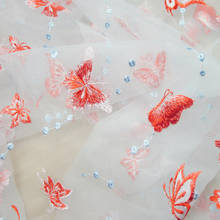 Tela de encaje de malla bordada de mariposa tridimensional 3D, Material de decoración de falda de vestido de boda artesanal, hilo de red, novedad 2024 - compra barato