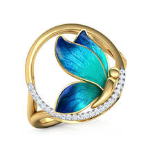 Fashion Deep Sea Blue Butterfly Rings Delicate Hollow Circle Round Yellow Gold Wedding  For Women Girl Jewelry Z4M486 2024 - buy cheap