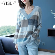 YISU-suéter de punto para mujer, jersey de mohair a cuadros, suelto, diseño de agujeros, top de Mohair, Otoño e Invierno 2024 - compra barato
