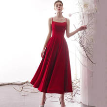 Elegant Red Jersey Tea Length Evening Dress 2021 Spaghetti Straps Square Neck Sleeveless A-Line Special Occasion Gowns 2024 - buy cheap
