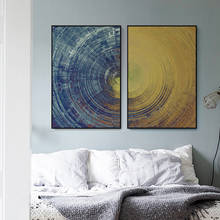 Cuadro compuesto azul y dorado, línea abstracta, círculo, arte de pared moderno, pintura en lienzo para decoración del hogar, hotel y oficina 2024 - compra barato