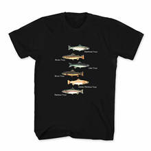Типы напечатанных рыбок для ловли форели. Летняя Хлопковая мужская футболка с круглым вырезом и коротким рукавом Новинка 2024 - купить недорого