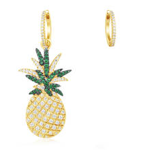 Baoyocn Fashion 925 Sterling Silver Yellow Gold Color Asymmetric Pineapple Earrings Micro Zircon Stones Women Jewelry Collection 2024 - buy cheap