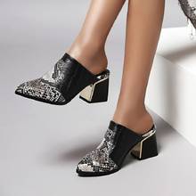 Women Snake Leather Flip Flops Thick Heel Western Slippers Sandalia Feminina New 2021 Pointed Toe Summer Mules Slippers Shoes 43 2024 - buy cheap