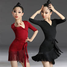 2021 News Children Latin Dance Dress Tassel Dance Dress Fringed Tango Salsa Ballroom Kids Dresses for Girls Costume Competition 2024 - buy cheap