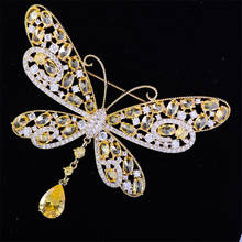 Elegant Cubic Zirconia Butterfly Shinning Yellow Crystal Pins Brooches for Woman Fashion Insect Jewelry Pin New Year Gift broche 2024 - buy cheap