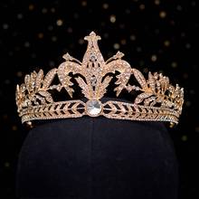 Laço de cabeça feminino dourado forseven, tiara luxuosa estilosa de coroa para casamento, acessório de cabelo feito à mão 2024 - compre barato