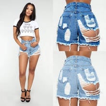 High-rise Frayed Straight Denim Shorts For Women Sexy Beach Casual Jeans Bar Club Dance Ripped Hole Shorts 2024 - buy cheap