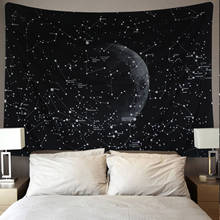 Manta colgante de pared para decoración del hogar, tapiz Vintage de Luna, noche, estrella, cielo, Planeta, Galaxia, cabecera, alfombra de 150x130cm, color negro 2024 - compra barato