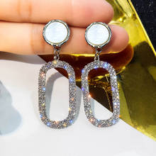 2019 Korea hot fashion jewelry luxury full crystal geometric dangle earrings white natural shell earrings for women gift 2024 - buy cheap