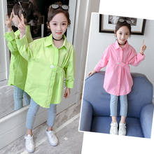 Long Sleeve Children Blouse for Girls 13 12 11 10 9 8 7 6 5 4 Years Kids Blouse Candy Color Cotton Shirt Teens Pink Green Blouse 2024 - buy cheap