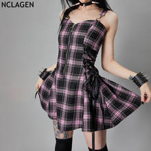 NCLAGEN Women Vintage Plaid Zip Up A Line Mini Dress Academia Bandage Gothic Y2K Vestidos Punk Grunge Harajuku Girl Dresses 2024 - buy cheap