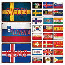 National Flag Wall Decor Tin Sign Sweden Iceland United States Korea Vintage Metal Plaque Home Decor Retro Poster Wall Sticker 2024 - buy cheap