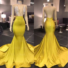 Vestido amarelo de baile, de sereia, apliques, cristal frisado, aberto nas costas, longo, vestido de baile, vestido de noite 2024 - compre barato