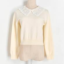 Princess Sweater Sweet Pullovers Lace Beaded Doll Collar Crop Sweater Autumn Winter New Long Sleeve Knitted Sweater Pullover 2024 - buy cheap