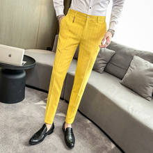 2021 New style Fashion Male autumn business stripe suit pants/Men's slim fit leisure Yellow pink Blazers Trousers 28-35 2024 - buy cheap
