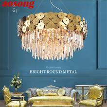 Aosong-lustre de cristal dourado luxuoso, luminária led, moderno, criativo, decoração para sala de estar, sala de jantar, casa de campo, dupla 2024 - compre barato