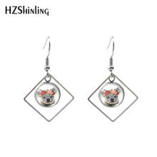 2020 New Cat with flower Hook Earring Koala Deer Rhombic Earring Glass Dome Animal Jewelry Handmade Stainless steel Earrings 2024 - buy cheap