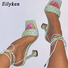Eilyken-Sandalias con punta abierta para mujer, zapatos de tacón alto con punta cuadrada, con correa en el tobillo, para verano, 2021 2024 - compra barato