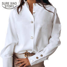 2020 outono moda manga longa blusas femininas gola sólida branco preto camisas elegantes das mulheres roupas blusas mujer 10619 2024 - compre barato