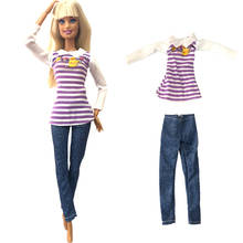 NK 1x Doll Clothes Fashion Long-sleeved purple Shirt Daily Wear Jeans for Barbie Doll Accessories Lovely Girl Kid Toy 278J2 7X 2024 - buy cheap