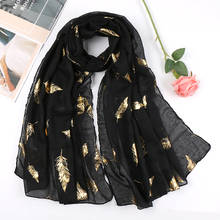 Ladies Fashion Gold Feather Viscose Shawl Scarf Women High Quality Pashminas Stole Bufandas Muslim Hijab Snood 180*75Cm 2024 - buy cheap