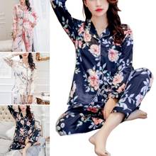 Conjunto feminino de pijamas de outono, 2 peças, estampa floral, algodão, roupa de dormir, manga comprida, camisola, estilo fresco, pijamas 2024 - compre barato