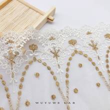 1Yard Soft Ivory Tulle Mesh Gold Thread Polyester Fabric Venise Lace Trim Embroidery Sewing Crafts Doll Material wide 21.5cm 2024 - buy cheap
