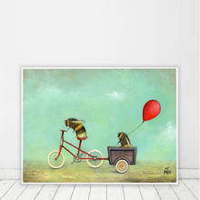 Cartoon Bee Bicycle Nordic Posters And Prints Wall Art Canvas Painting Swan Nursery Art Prints Wall Pictures For Kids Room Decor 2024 - buy cheap