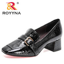 Sapatos de salto grosso feminino royal yna, calçados de couro envernizado com dedos quadrados para mulheres, 2020 2024 - compre barato
