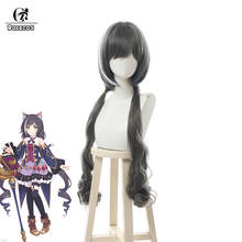 Rolecos peruca para cosplay de kiruya, peruca anime princesa connect para mulheres, cabelo longo de 90cm, chapéu cinza sintético 2024 - compre barato