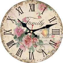 Wooden Wall Clock Rose Flower Clock Retro Vintage Large Clock Happy Family Non -Ticking Silent Quiet Round Wall Clock 14 Inch 2024 - buy cheap