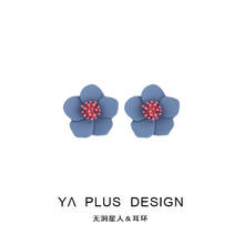 S925 Temperament Plum Blue Flower Earrings Female Super Fairy Simple And Small Earrings Ear clips Without Pierced Ears 2024 - buy cheap