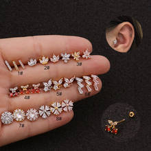 1PC Flower Geometric Design Steel Barbell Zircon Tragus Cartilage Helix Rook Piercing Earring Body Jewelry 2024 - buy cheap