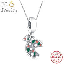 FC Jewelry 925 Sterling Silver Italy Food Pizza Green Enamel Color Zirconia Crystal Pendant Necklace Chain Women Chokers Trinket 2024 - buy cheap