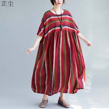 Женское летнее платье больших размеров, Boho платья 4XL 5XL 6XL, Полосатое хлопковое Макси-Платье рубашка, женское Свободное платье, Vestidos 2019 2024 - купить недорого