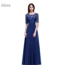 In Stock Elegant Half Sleeve Plus Size Lace Long Evening Dress  Sexy Royal Blue V Back Evening Gowns Robe de Soiree Longue 2024 - buy cheap