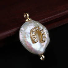 Abalorio pequeño de oro blanco cz para joyería, colgante con forma de herradura de caballo, amuleto de la suerte, Conector de perlas de agua dulce reales 2024 - compra barato