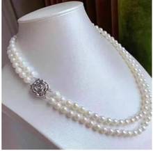 Mujeres regalo palabra Love nuevo largo 3 filas 8-7MM blanco AAA Mar del Sur collar de perlas 18-19-20" 2024 - compra barato