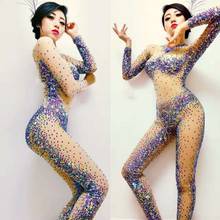 Sexy Bodysuit Sparkly Rhinestones Rompers Women's Jumpsuit Performance Party Celebrate Nightclub Singer Jazz DJ Dance Costumes 2024 - buy cheap