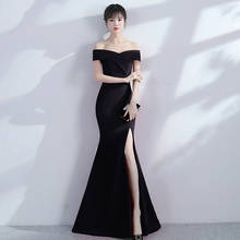 Vestido de noche chino tradicional para mujer, Cheongsam negro con abertura, vestido de fiesta de estilo Oriental 2024 - compra barato