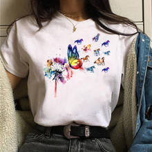 New Women T Shirt Watercolor Butterfly Print Tee Tops Fashion Casual 90s Girls Cute Graphic T-shirt Short Sleeve Tops Clothing 2024 - buy cheap