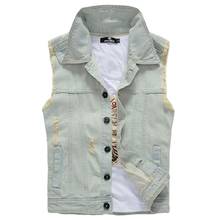 New Fashion Denim Vests Men's Jacket Sleeveless Casual Vintage Waistcoat Men's Sleeveless  Coat Ripped Slim Fit Jacket  M-4XL 2024 - buy cheap