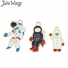 Li wang colar de astronauta com 6 peças, amuleto de esmalte astronauta branco e preto, colar de tons de ouro de aviação, acessório de fabricação de joias 2024 - compre barato