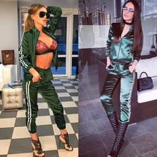 Athletic Women Sport Gym Suit High Waist Zipper Front Running Jogging Exercise Coat+pants 2 Piece Solid Mujer Silk Fashion Wear 2024 - buy cheap