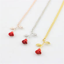Romantic Valentine's Day Red Rose Pendant Necklace Charming Women's Wedding 3-Color Clavicle Chain Fashion Ladies Party Jewelry 2024 - buy cheap