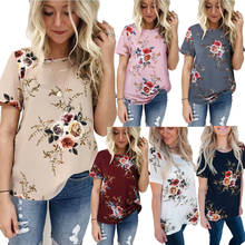 Summer Chiffon Women Blouses and Tops 2019 Fashion Short Sleeve Vintage Printed Tee Shirts Casual Ladies Tops Blusas Chemise 2024 - buy cheap
