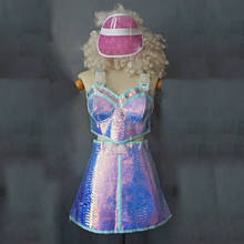 Sexy holographic stage costume suit hat + bra + skirt GOGO dance outfit bar nightclub DJ DS singer costume women 2024 - buy cheap