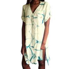 Women Dress Dyeing Print Sexy V Neck Short Sleeve Tunic Tops Split Midi dresses for women 2021 ​Casual vestidos платье 2024 - buy cheap